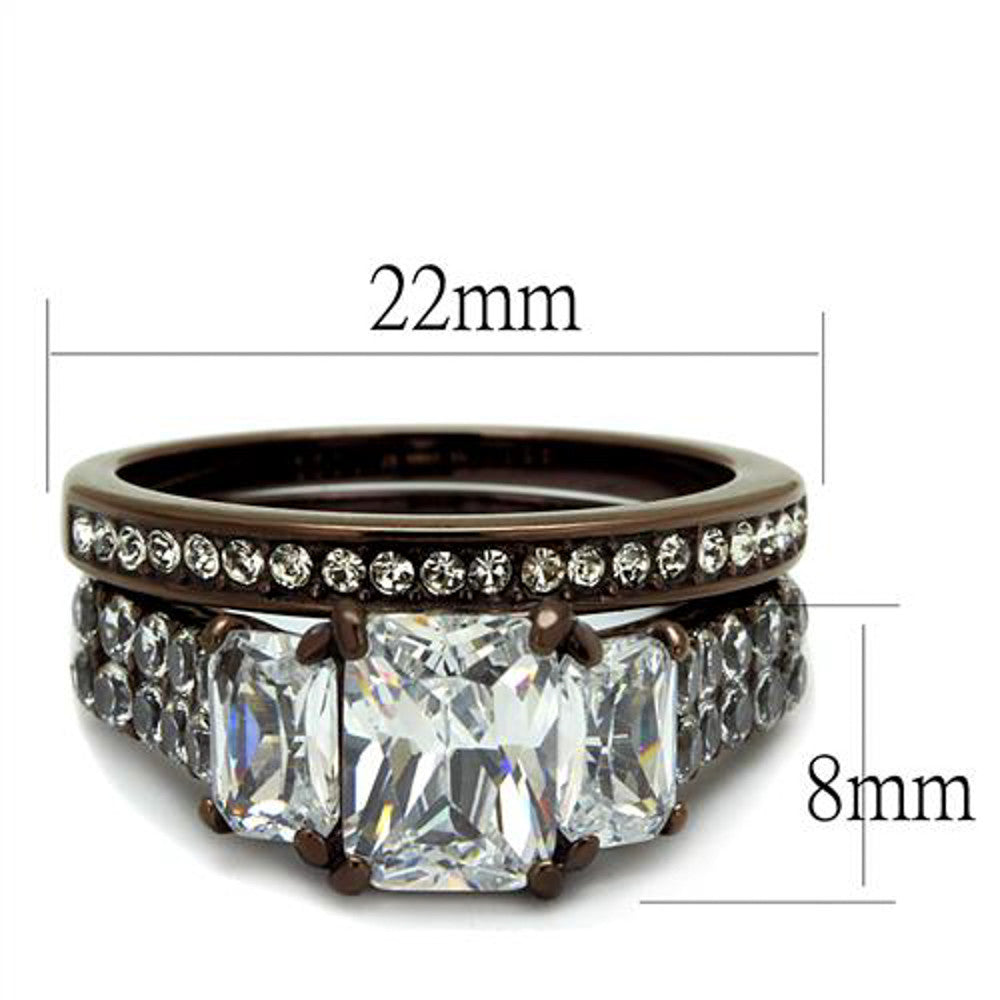 ARTK2646 Dark Brown IP 4.5 Ct Emerald Cut Cz  Wedding Engagement Ring Set Womens Size 5-10